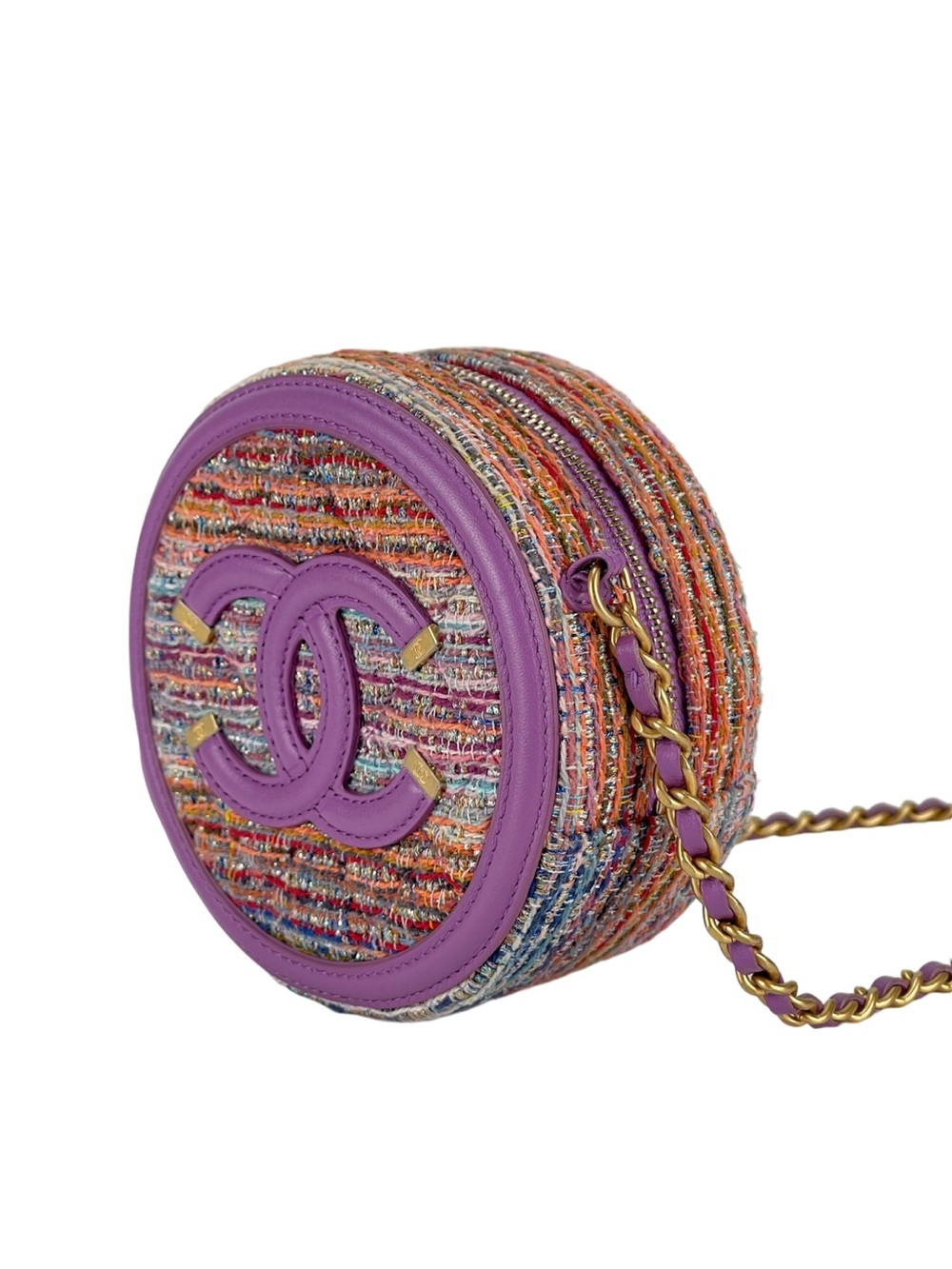 CHANEL - Purple Tweed Filigree Round Clutch Crossbody Bag - Picture 6 of 16